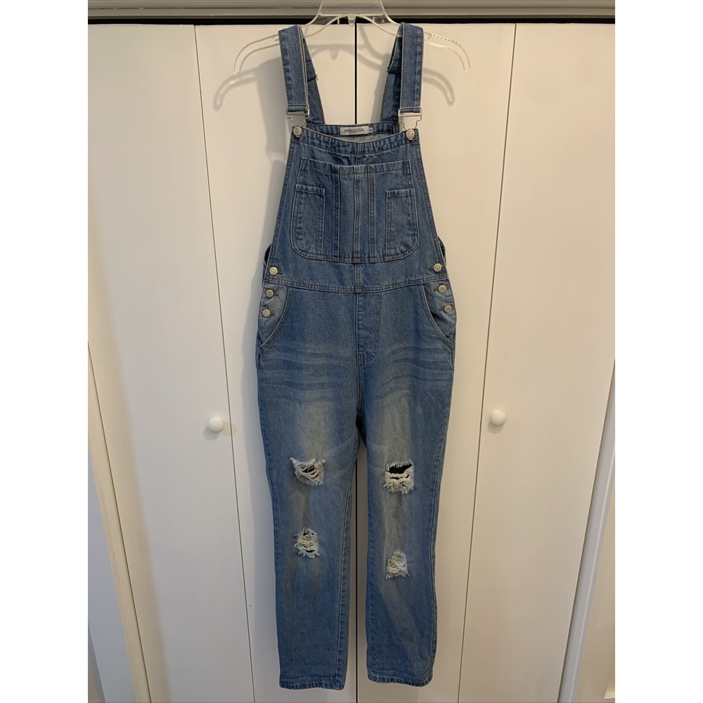 Misslook Medium Women's Distressed Denim Bib Overalls Jumpsuit Women's Size M